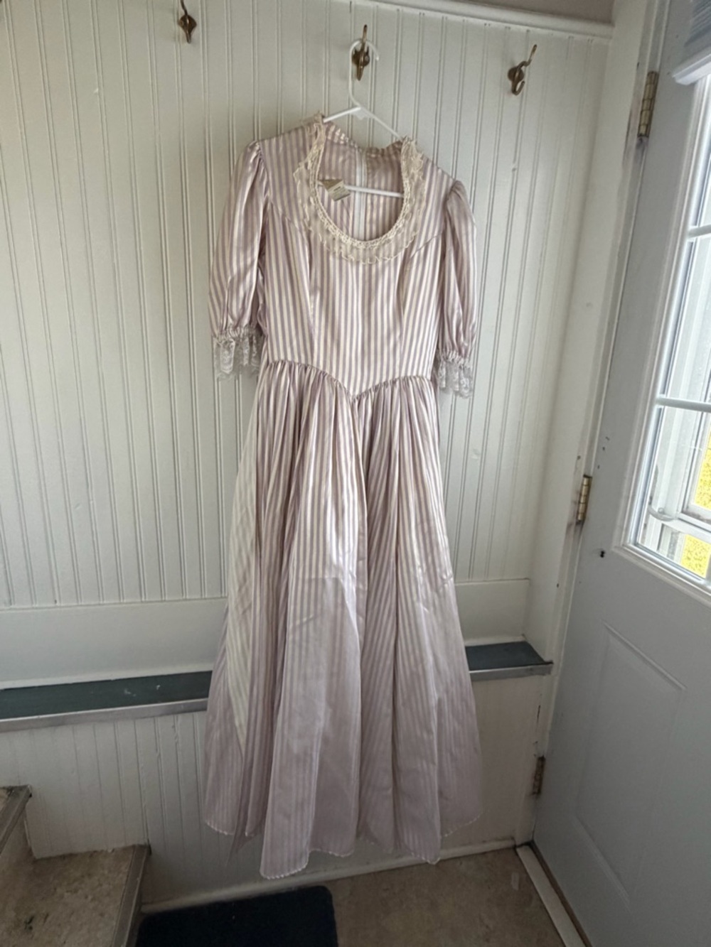 Vintage Gunne Sax Lavender and white Striped Lace-Trim Dress
